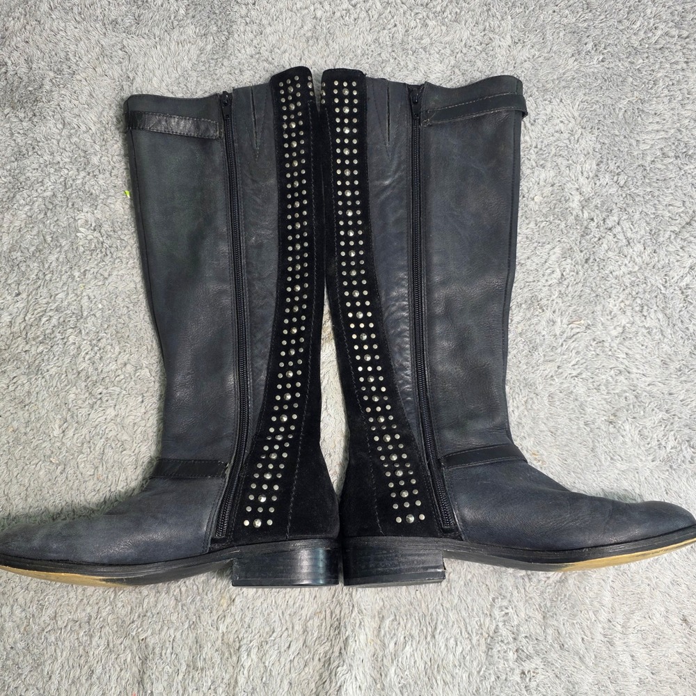 VTG Jessica Simpson Knee High Boots Black Studded Leather Suede Edgy Womens 8